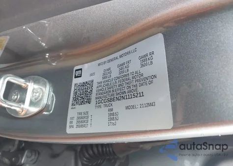 2022 Chevrolet Colorado 2Wd Short Box Wt z USA, uszkodzony, nr VIN 1GCGSBEN2N1115211